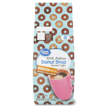 Ground coffee bag, Donut Shop flavor, medium roast, with pink mug graphic, 12 oz