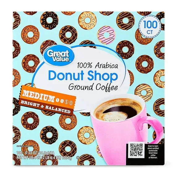 Great Value Donut Shop 100% Arabica Medium Roast Ground Coffee Pods, 38.4oz, 100 Count - USA MEGA SHOP