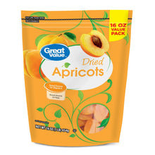 Dried apricots pouch, 16 oz resealable plastic bag with apricot fruit illustration