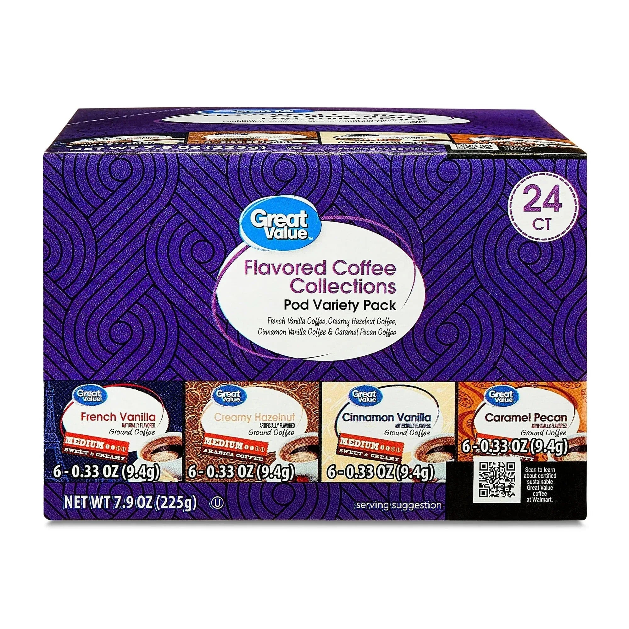 Great Value Flavored Medium Roast Ground Coffee Pods Variety Pack, 7.9 oz, 24 Count - USA MEGA SHOP