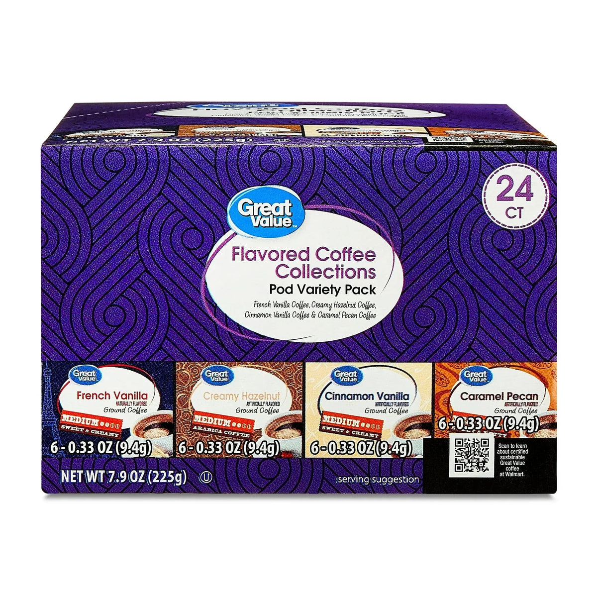 Great Value Flavored Medium Roast Ground Coffee Pods Variety Pack, 7.9 oz, 24 Count - USA MEGA SHOP