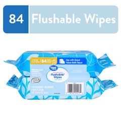 Great Value Fresh Scent Flushable Wipes, 2 Resealable Packs, 84 Total Flushable Wipes