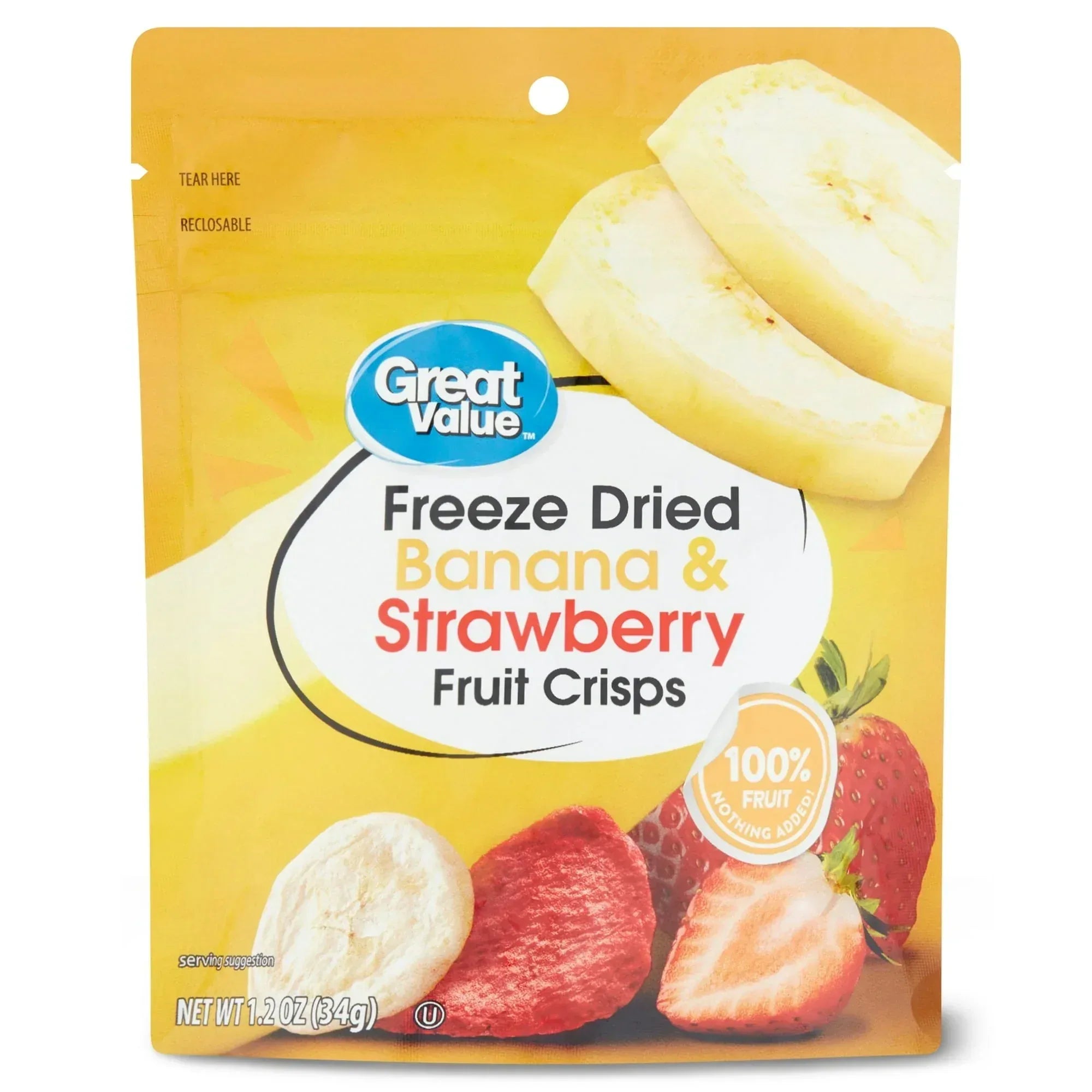 Great Value Freeze Dried Banana & Strawberry Fruit Crisps, 1.3 oz