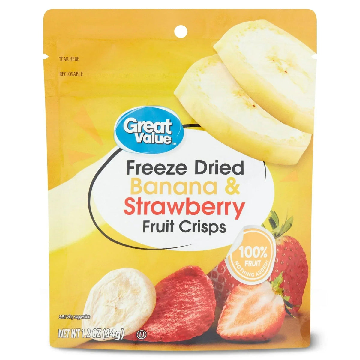 Great Value Freeze Dried Banana & Strawberry Fruit Crisps, 1.3 oz