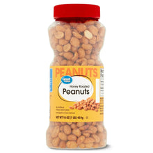 Honey roasted peanuts jar with red lid and front label