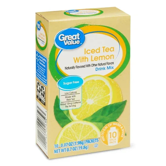Great Value Sugar-Free Iced Tea with Peach Powdered Drink Mix, 0.07 oz, 10 Packets