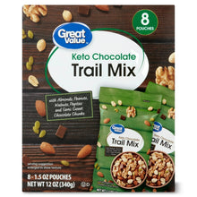 Great Value Keto Chocolate Trail Mix pouch box with 8 pouches shown