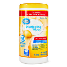 Lemon-scent disinfecting wipes canister with yellow lid, 75 wipes