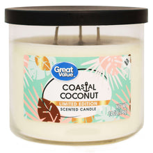 Great Value coastal coconut limited edition scented candle in glass jar with black lid