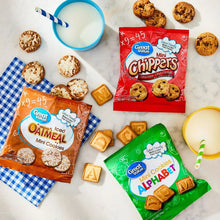 Assorted mini cookie snack packs with oatmeal, Chippers, and alphabet cookies