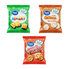 Three mini cookie packs: Alphabet, Iced Oatmeal, and Chippers from Great Value