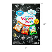 Great Value mini cookies variety pack front with 30 snack packs, 8 in size shown
