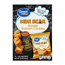 Great Value Mini Bear honey graham cookies snack pack, 10 count, front package view