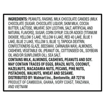 Ingredients list for mountain trail mix with peanuts, raisins, milk chocolate, and almonds