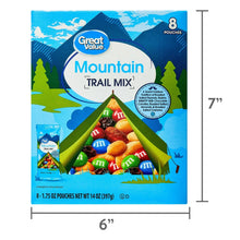 Mountain trail mix 8-pouch box shown with size dimensions: 6 in wide, 7 in tall