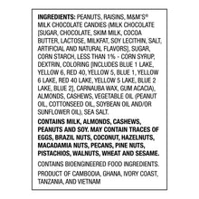 Ingredients list for mountain trail mix, includes peanuts, raisins, and M&M's