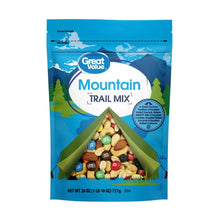 Mountain trail mix bag, blue with peaks and tree graphic, 26 oz