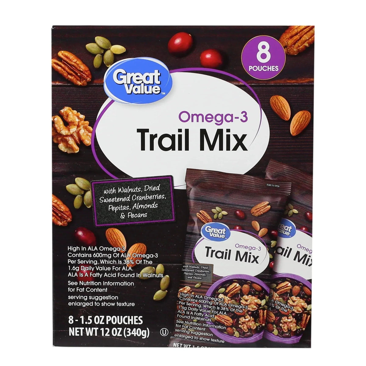 Great Value Omega-3 Trail Mix, 1.5 oz, 8 Count