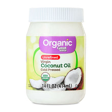 Organic unrefined virgin coconut oil jar, 14 fl oz, white plastic lid
