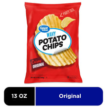 Red Great Value wavy potato chips bag, Original party size, 13 oz