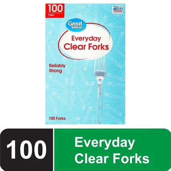 Great Value Everyday Clear Forks, 100 Count - USA MEGA SHOP