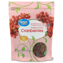 Sweetened dried cranberries bag, reduced sugar label with cranberries illustration