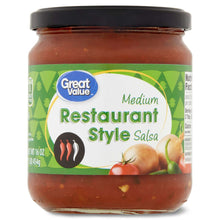 Salsa jar with Great Value front label, medium heat