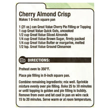Baking directions panel with oven temperature and mixing instructions for a dessert.