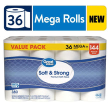 Toilet paper value pack with 36 mega rolls, NEW Soft & Strong premium bath tissue