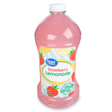 Great Value strawberry lemonade bottle, pink with front label and white cap