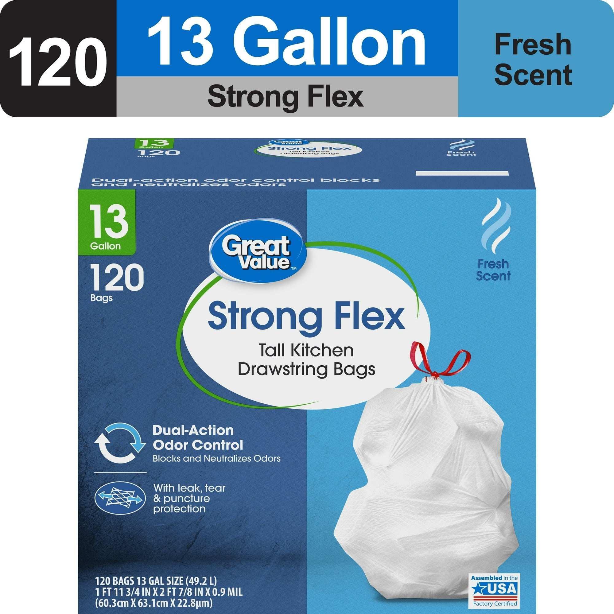 Great Value Strong Flex 13-Gallon Drawstring Tall Kitchen Trash Bags, Fresh Scent, 40 Bags - USA MEGA SHOP