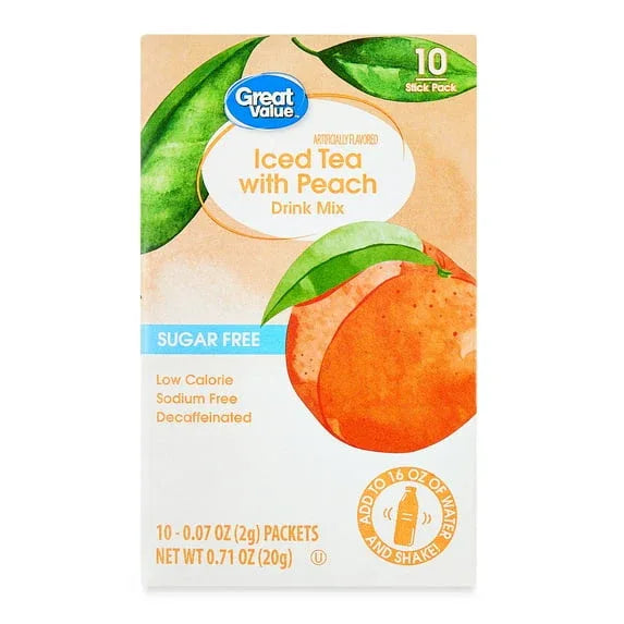 Great Value Sugar-Free Iced Tea with Peach Powdered Drink Mix, 0.07 oz, 10 Packets