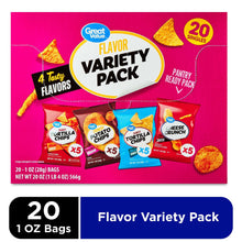 Snack variety chip pack with four flavors, 20 single bags, pantry ready