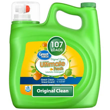 Green laundry detergent bottle with 107 loads and Original Clean label