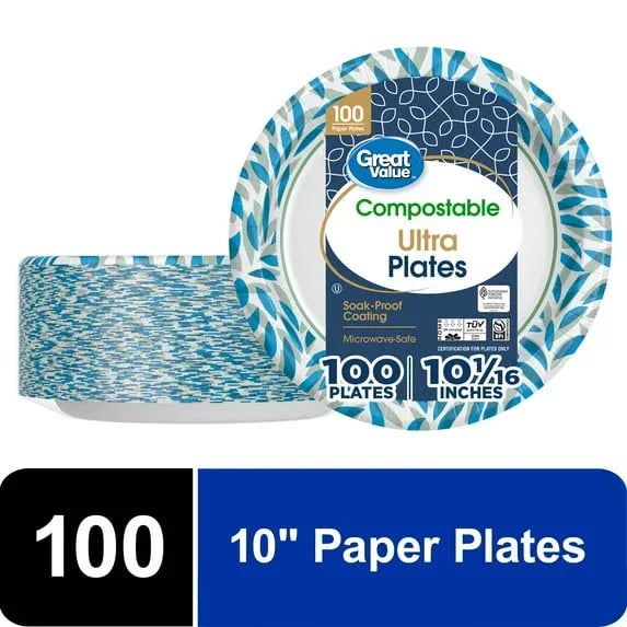 Great Value Ultra Paper Plates, 10”, White, 100 Count - USA MEGA SHOP