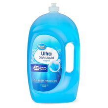 Blue dish liquid bottle with pump and front product label