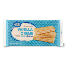 Vanilla creme wafer cookies on Great Value package front