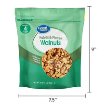 Walnut halves and pieces bag with size markings, 7.5 in by 9 in