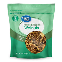 Resealable walnuts pouch with halved and chopped walnuts, 8 oz