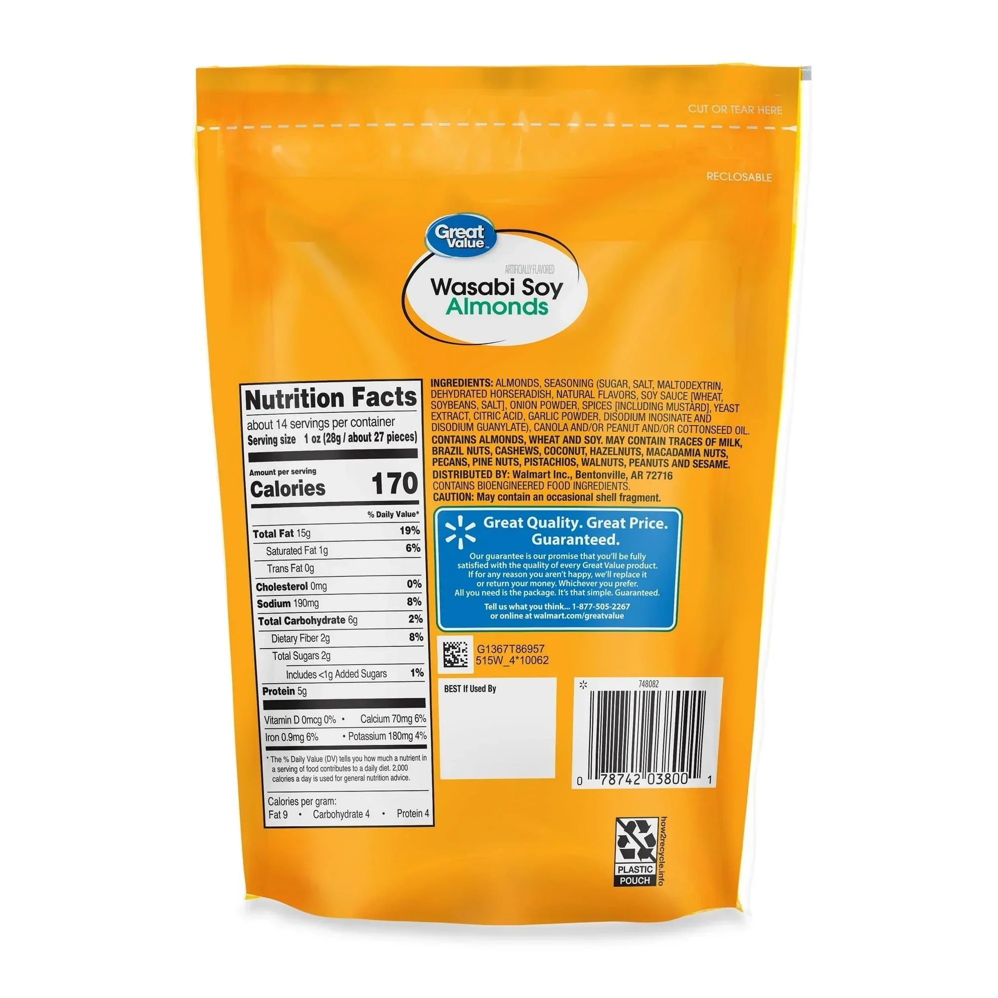 Great Value Wasabi Soy Almonds, 14 oz