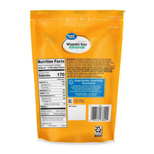 Wasabi soy almonds snack pouch back with Nutrition Facts panel, Great Value logo, barcode