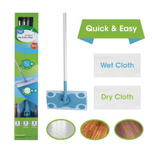 Wet and dry mop sweeper kit with blue head and wet/dry cloth pad refills