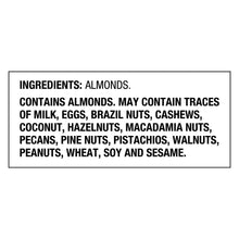 Almonds ingredients and allergen label, contains traces of milk, eggs, and tree nuts