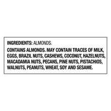 Ingredients panel: almonds; may contain milk, eggs, nuts, wheat, soy, sesame