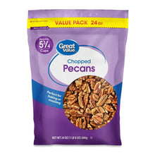 Bag of chopped pecans with purple package and yellow top seal