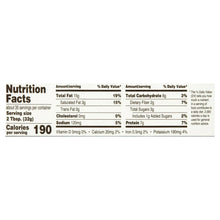 Nutrition Facts label for creamy peanut butter spread jar with calories and nutrients