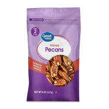 Resealable bag of pecan halves (8 oz) with nut halves visible through front window