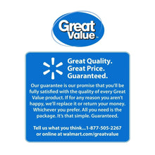 Great Value guarantee and contact information panel on pasta package