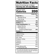 Nutrition facts panel for dry pasta, 200 calories per serving