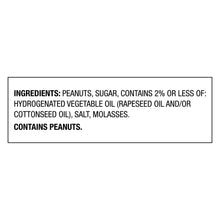 Ingredients panel for creamy peanut butter: peanuts, sugar, vegetable oil, salt